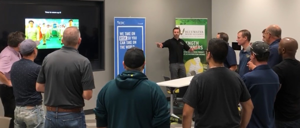 Above: BWA Lean Trainers, Brad Cairns Quantum Lean & Sepp Gmeiner Lignum Consulting demonstrate key elements of successful morning meetings Above: BWA Lean Trainers, Brad Cairns Quantum Lean & Sepp Gmeiner Lignum Consulting demonstrate key elements of successful morning meetings